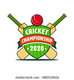 Cricket Championship 2020 Shield Badge or Label with Close View on White Background.