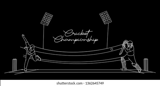 Cricket championship with ball wicket in Cricket stadium flat line art graphic design, vector illustration 