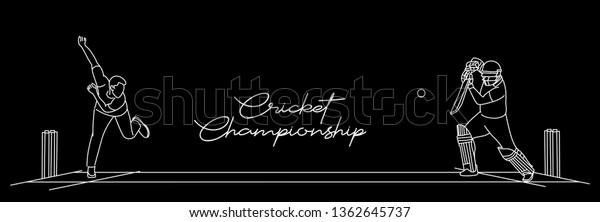 Cricket championship\
with ball wicket in Cricket stadium flat line art graphic design,\
vector illustration 