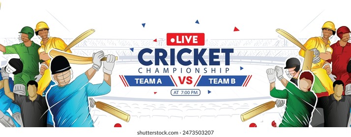 cricket championship banner with creative text and players,Cricketer on abstract background.