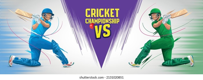 Diseño de pancartas del campeonato de críquet. ilustración de Cricket batsman. Partido de cricket entre India y Pakistán.
