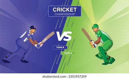 Diseño de pancartas del campeonato de críquet. ilustración de un bateador de críquet