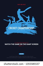 Cricket Championship banner or poster, design with players and bats. Vector illustration.