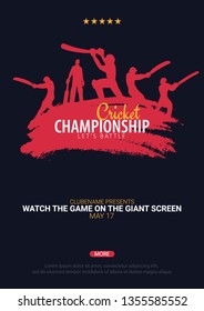 Cricket Championship banner or poster, design with players and bats. Vector illustration.