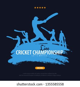 Cricket Championship banner or poster, design with players and bats. Vector illustration.