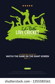 Cricket Championship banner or poster, design with players and bats. Vector illustration.