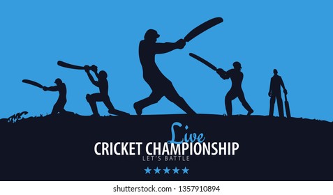 Cricket Championship banner or poster, design with players and bats. Vector illustration