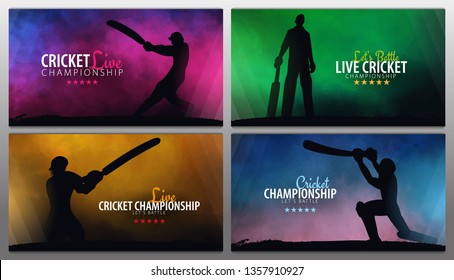 Cricket Championship banner or poster, design with players and bats. Vector illustration