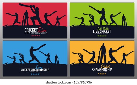 Cricket Championship banner or poster, design with players and bats. Vector illustration