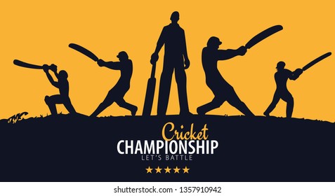 Cricket Championship banner or poster, design with players and bats. Vector illustration