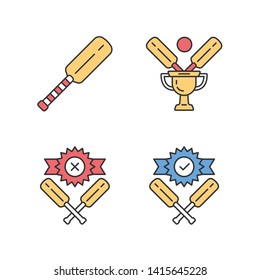 Cricket championship color icons set. Sport tournament. Bat, champion cup, win, defeat. Club battle. League competition. Sport contest. Bat and ball team game. Isolated vector illustrations