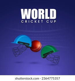 Cricket championship concept with 2 teams helmet with cricket ball stadium in background.