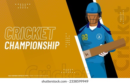 Cricket Championship Concept Based Poster Design with Faceless Batter Player Character in Standing Pose on Yellow and Black Background.