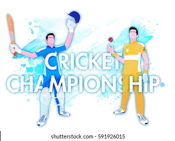 Cricket Championship concept with illustration of Batsman and Bowler ready for playing.
