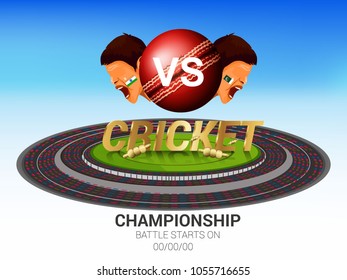 Cricket championship concept with showing match schedule of India v/s Pakistan, illustration of cricket player
