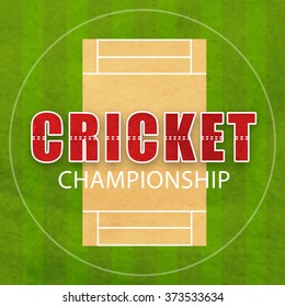 Cricket Championship concept with view of pitch on green background.