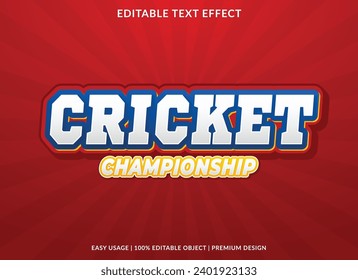 plantilla de efectos de texto editable para el campeonato de cricket para marca y logotipo de negocios