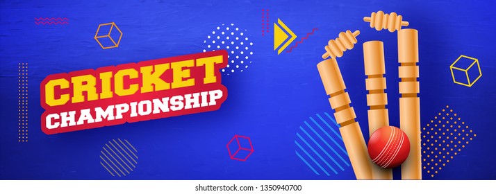 Cricket Championship header or banner with close-up look of a stumps and ball. 