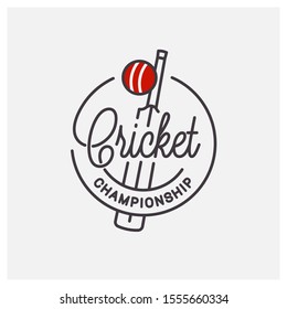 Cricket championship logo. Round linear logo of cricket bats and ball on white background