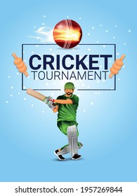 Cricket championship match with vector illustration of cricketer and fire ball