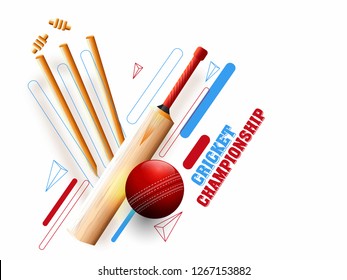 Cricket Championship poster or banner design with illustration of cricket equipments.