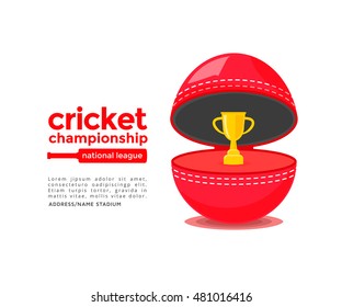 Cricket championship poster concept. Ball in the form of boxes for rings with the cup. Vector illustration