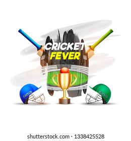 Cricket Championship Poster Or Flyer, Match Between Two Team With Cricket Helmet Kept Facing Each Other On Stadium Background.