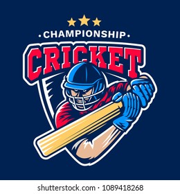 Cricket Championship - sports emblem, illustration with of a batsman with a bat in his hands svg