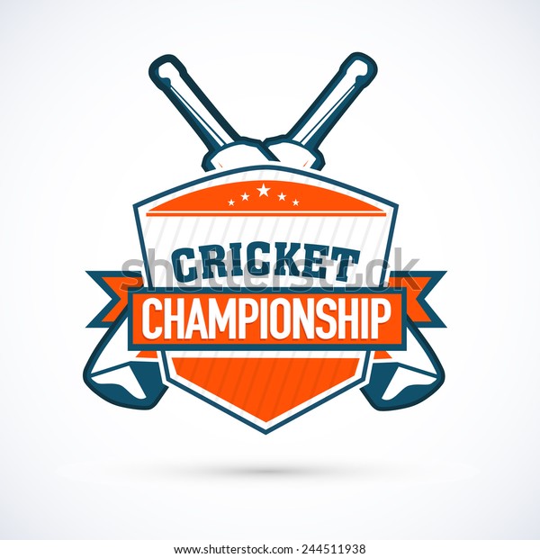 Cricket Championship sticker, tag or label\
design on shiny grey\
background.
