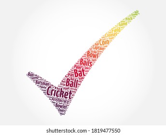 Cricket check mark word cloud collage, sport concept background