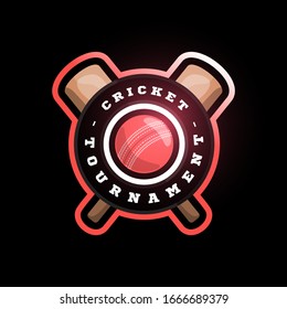 Cricket circle vector logo with cross bat. Modern professional Typography sport retro style vector emblem and template logotype design. Volleyball colorful logo