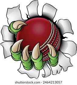 A cricket claw sports illustration of an eagle or animal monster hand holding ball 