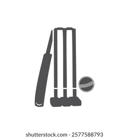 Cricket Clip Art Silhouette Set, Cricket Sport Vector Isolated With White Background, Cricket Bat Sport Isolated Template Design.