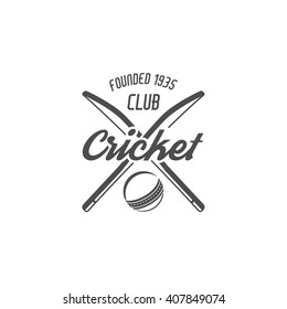 Cricket club emblem and design elements. Cricket team logo design. Cricket tournament badge. Sports symbols with cricket gear, equipment Use for web design, tee design or print on t-shirt. Monochrome