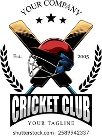 Cricket Club Graphic Logo Design - Vector Hand Drawn Illustration Isolated On Transparent Background