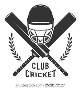 Logotipo do clube de críquete com morcegos de críquete cruzados, um capacete e louros