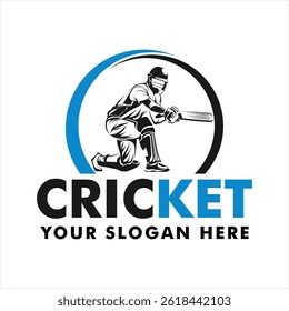 cricket club,team,tournament logo design element vector illustration template emblem badge for sport game with player silhouette ball and sticks bat