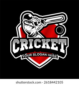 cricket club,team,tournament logo design element vector illustration template emblem badge for sport game with player silhouette ball and sticks bat