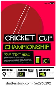 Cricket Cup Championship (Flat Style Vector Illustration Sports Poster Design) Event Invitation with Venue, Time and Ticket Details