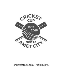 Cricket cup emblem and design elements. Sports tournament logo, stamp design. Use for web design, tee design or print on t-shirt. Monochrome.