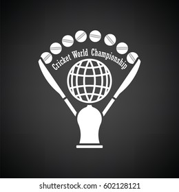 Cricket cup icon. Black background with white. Vector illustration.