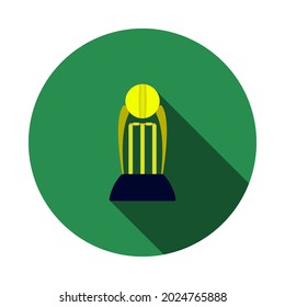 Cricket Cup Icon. Flat Circle Stencil Design With Long Shadow. Vector Illustration.