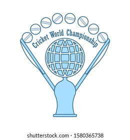 Cricket Cup Icon. Thin Line With Blue Fill Design. Vector Illustration.