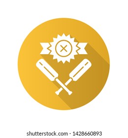 Cricket defeat flat design long shadow glyph icon. Total game result. Championship loss. Loser mark, crossed bats. Game over. Team battle finished. Sports activity. Vector silhouette illustration