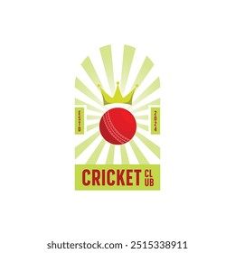 cricket emblema design modelo com raios amarelos fundo. cricket bola modelo vetor com coroa