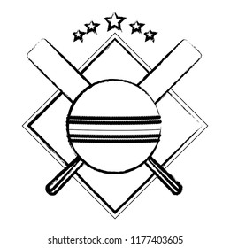 Cricket emblem wit ball and bats sketch