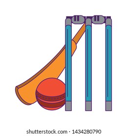 cricket equiment elements bat cricket, ball and stumps icon cartoon vector illustration graphic design