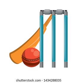cricket equiment elements bat cricket, ball and stumps icon cartoon vector illustration graphic design
