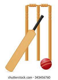 cricket equipment bat ball and wicket vector illustration isolated on white background