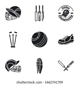 Cricket equipment icon set. Simple set of 9 cricket equipment vector icons for web design isolated on white background